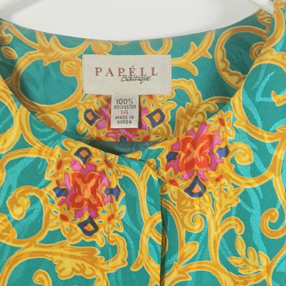 Papèll Boutique Vintage Green Gold Floral Two Piece Jacket And Skirt Set 14 EUC - Picture 7 of 16